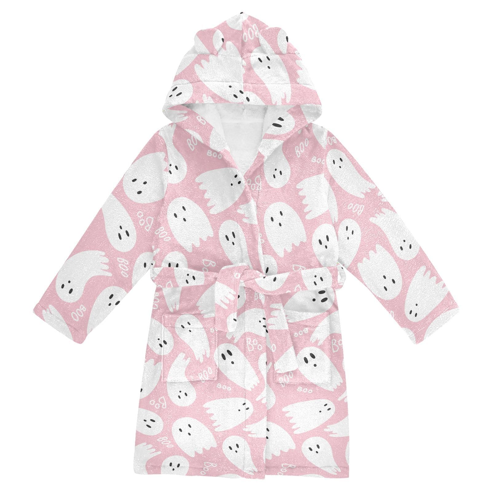 WIFIU Toddler Baby Hooded Bathrobe for Boys Girls Ghost Printed, Soft Plush Bath Towel Robe with 2 Pockets for 4-6 Years