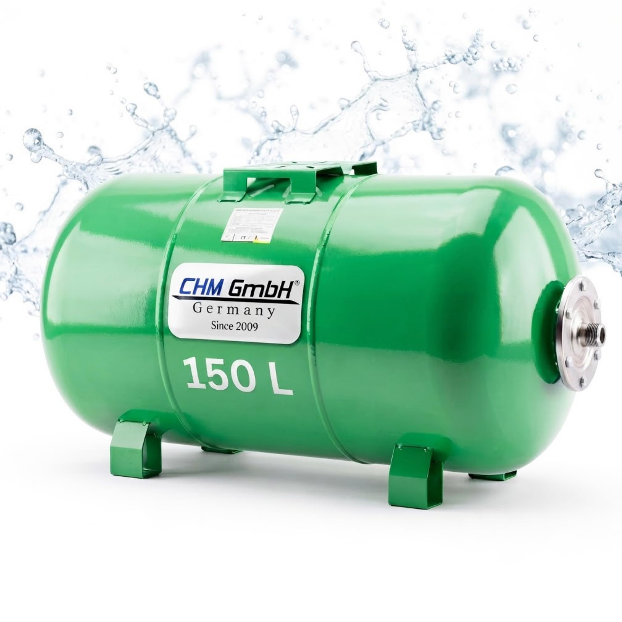 CHM Membrankessel 150 L horizontal, 10 bar, Trinkwasser, Butyl-Membran | Ausdehnungsgefäß/Druckkessel für Hauswasserwerk & Druckerhöhungsanlage, Anschluss 1" AG, Stahlkessel, austauschbarer Membran