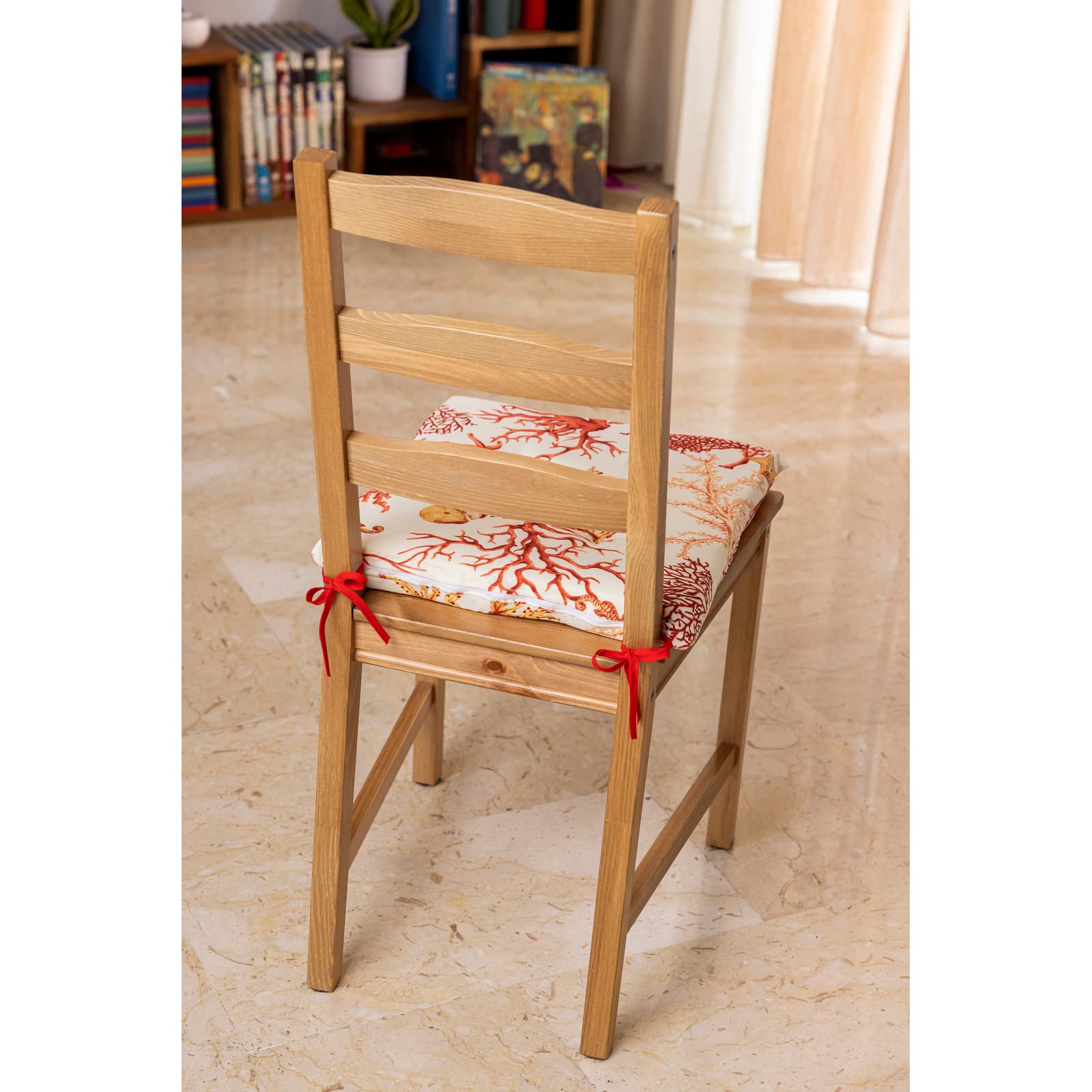 PARAMAISON Cuscini Sedia Corallo 40x40x3,5 cm Set da 6 pezzi Fissaggio con Laccetti