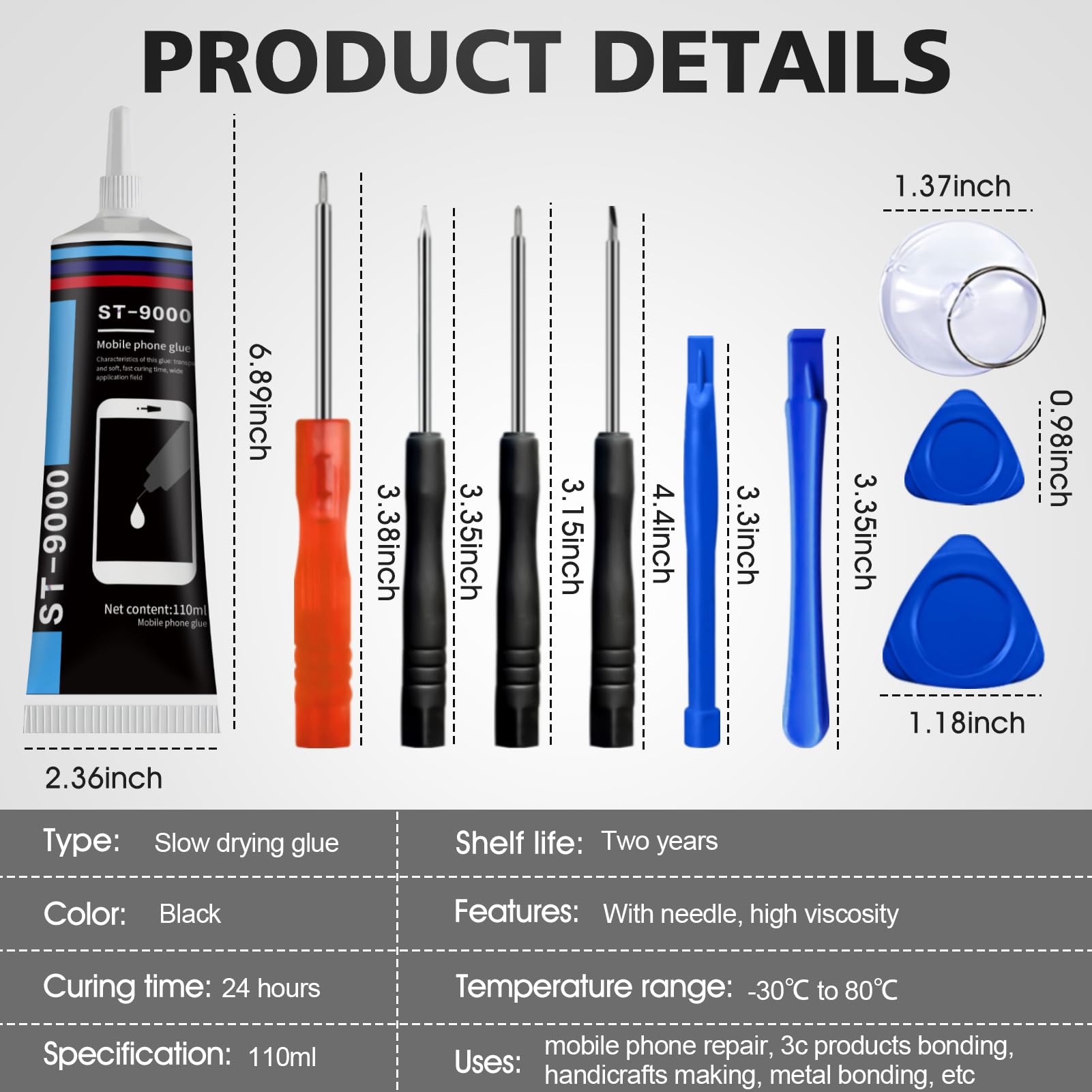 Colla per Cellulari, Colla per Display Smartphone, colla display smartphone per Riparazione di Smartphone, Tablet e Altri Prodotti Elettronici, Nero, 110ML