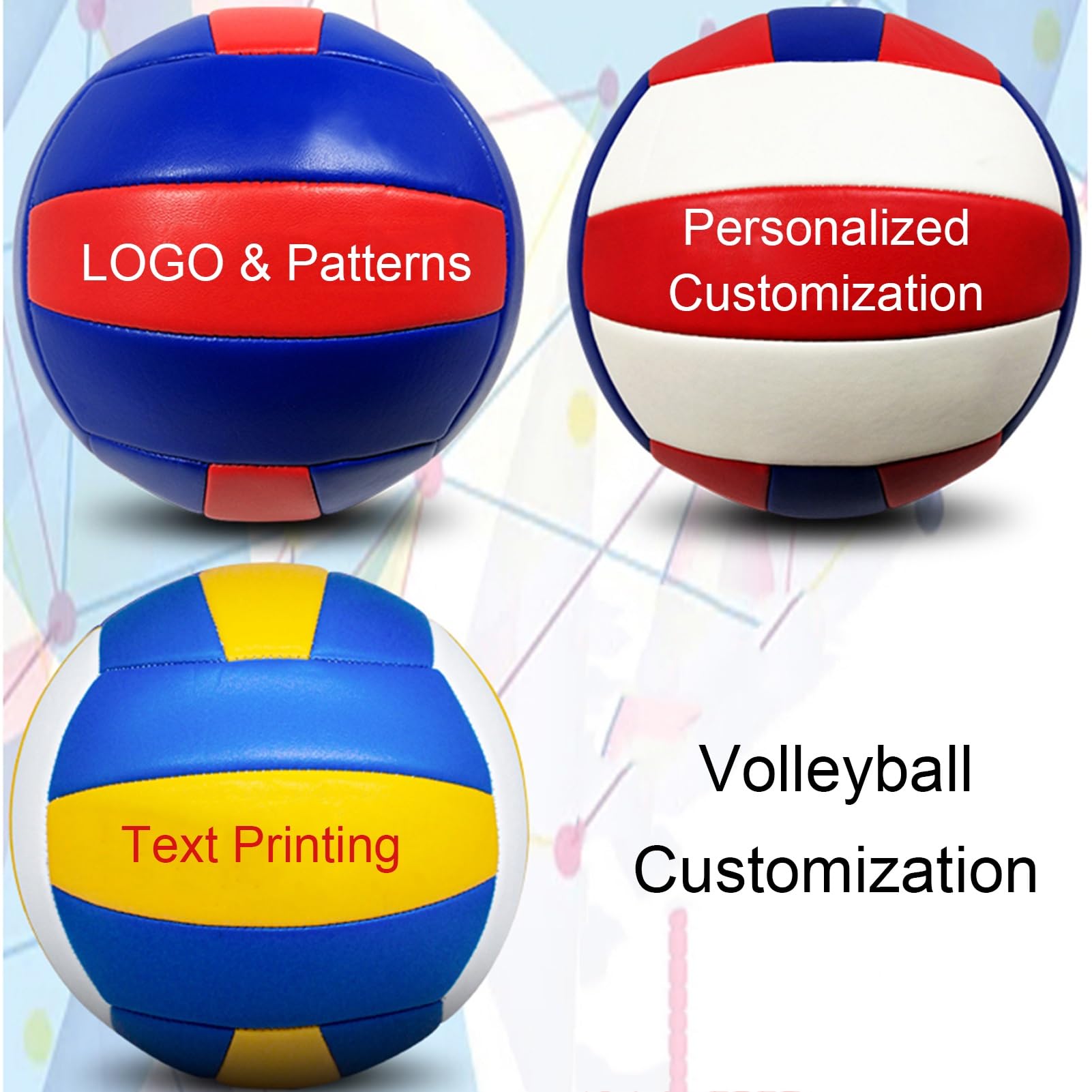 Ballons De Beach-Volley Personnalisés Souples, Taille Officielle 5 Ballon D'entraînement, PU Étanche Ballon De Volley avec Photo Texte pour Piscine Intérieure Et Extérieure(Red-Blue-Blue)