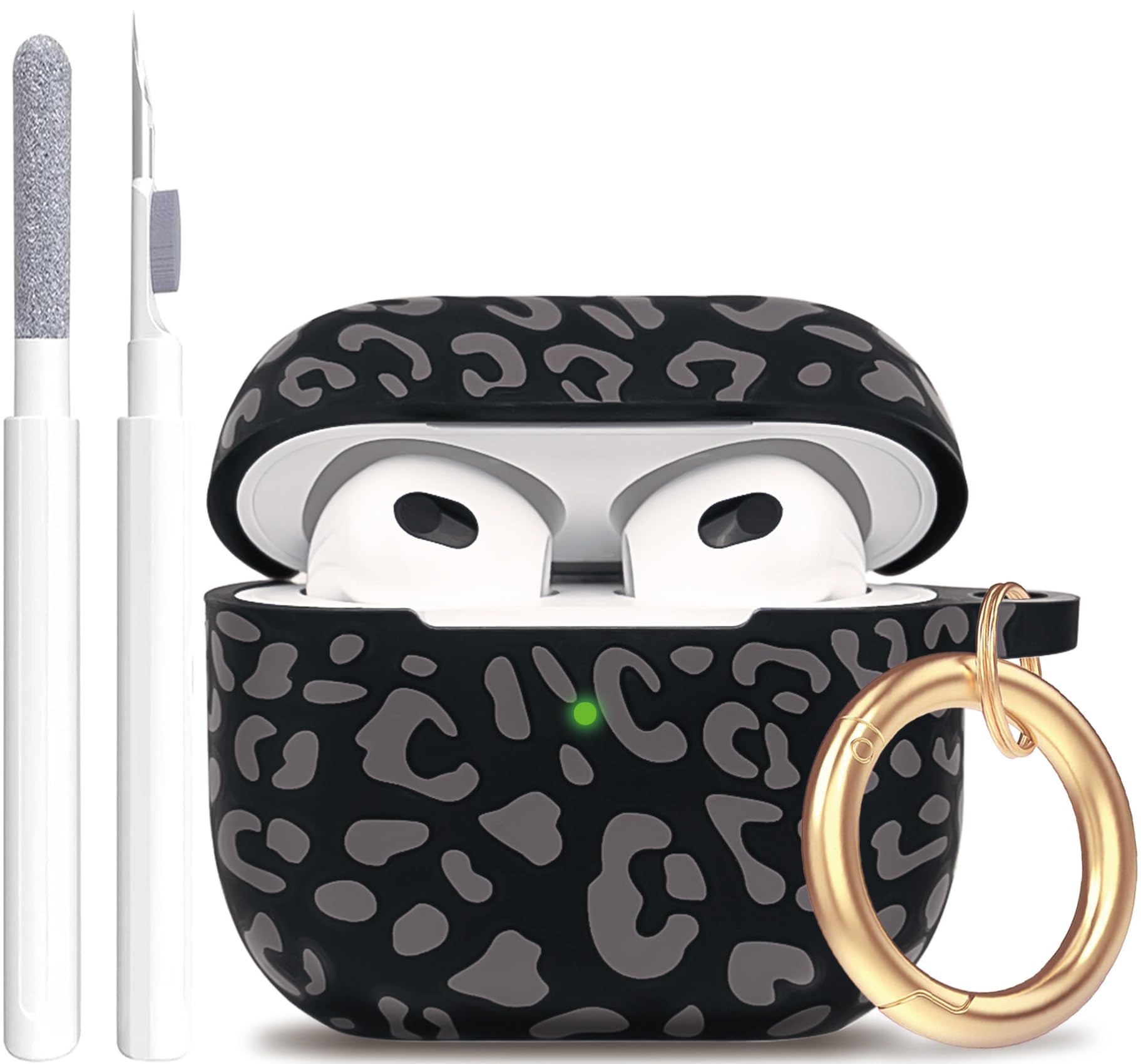 Leopard Silicone Compatible with AirPods 3 Case 2021, Gawnock Soft Case Flexible Compatible with AirPods 3rd Generation Print Cover for Women Girls with Keychain (Grey Leopard)