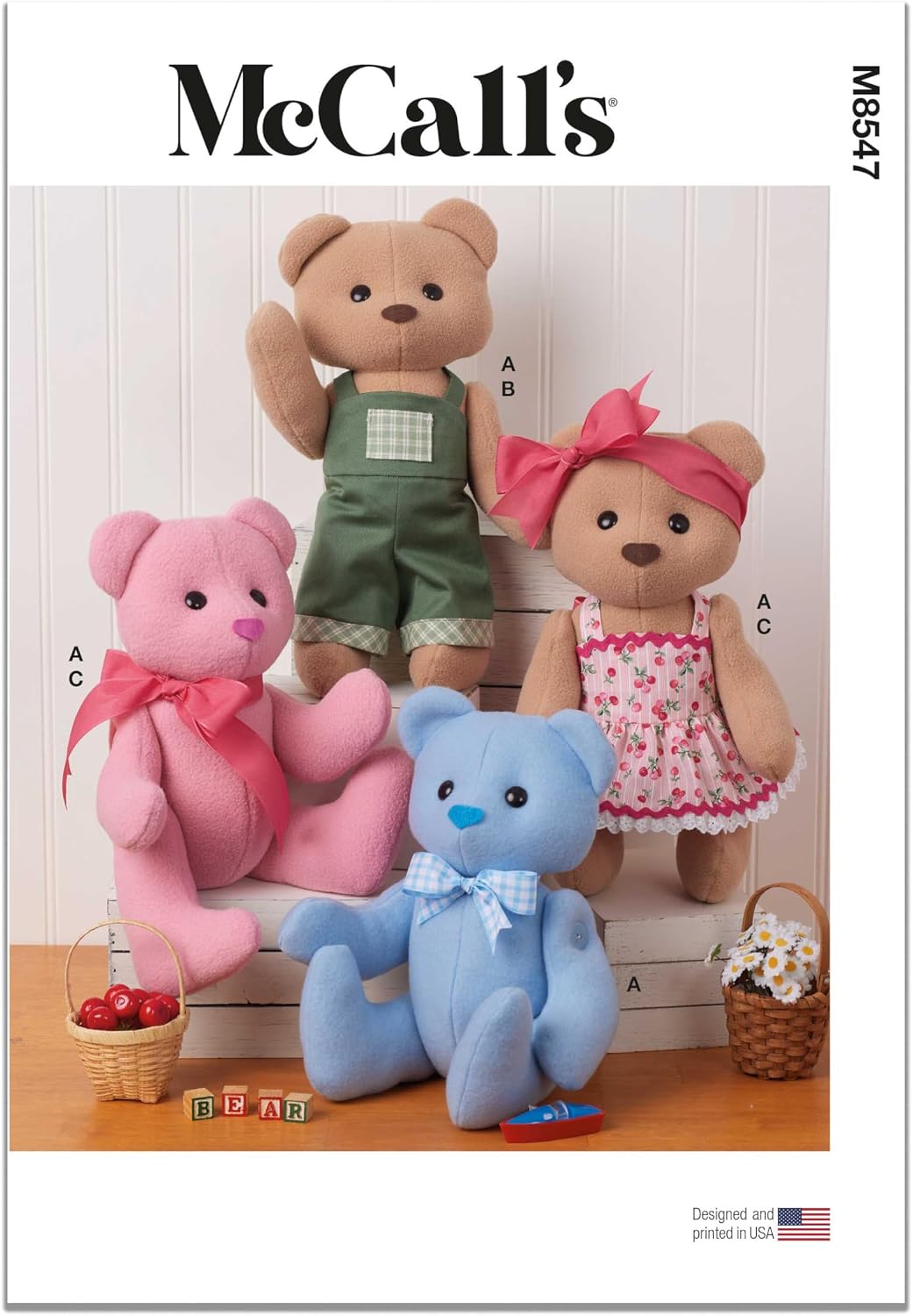 McCall's M8547OS Soft Fleece Button Jointed Bear with Clothes Sewing Pattern Packet, Design Code M8547, Sizes One Size