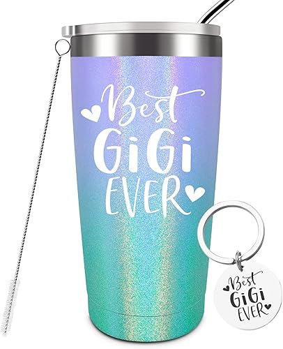 Best Gigi Ever-Unique - Taza aislada de acero inoxidable con popote y tapa, regalo para el día de la madre, cumpleaños, Navidad, abuela de nietos y