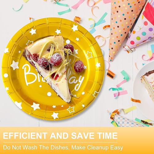 Miniatura 25 de Happy Birthday Party Paper Plates,Blue Dessert Plates,7inch-50pcs,Foil Polka Dots Birthday Party Decorations