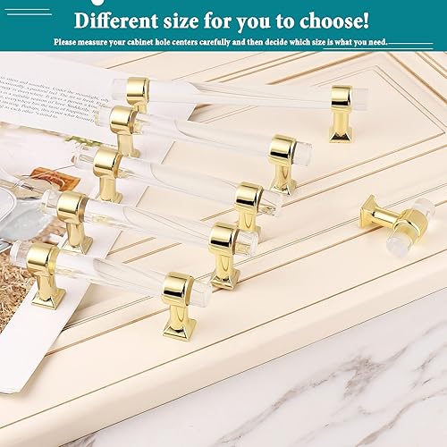 Miniatura 7 de Orger - Paquete de 30 tiradores de acrílico modernos dorados para cajones, manijas de puerta de gabinete de cocina, manijas de gabinete de 3-12