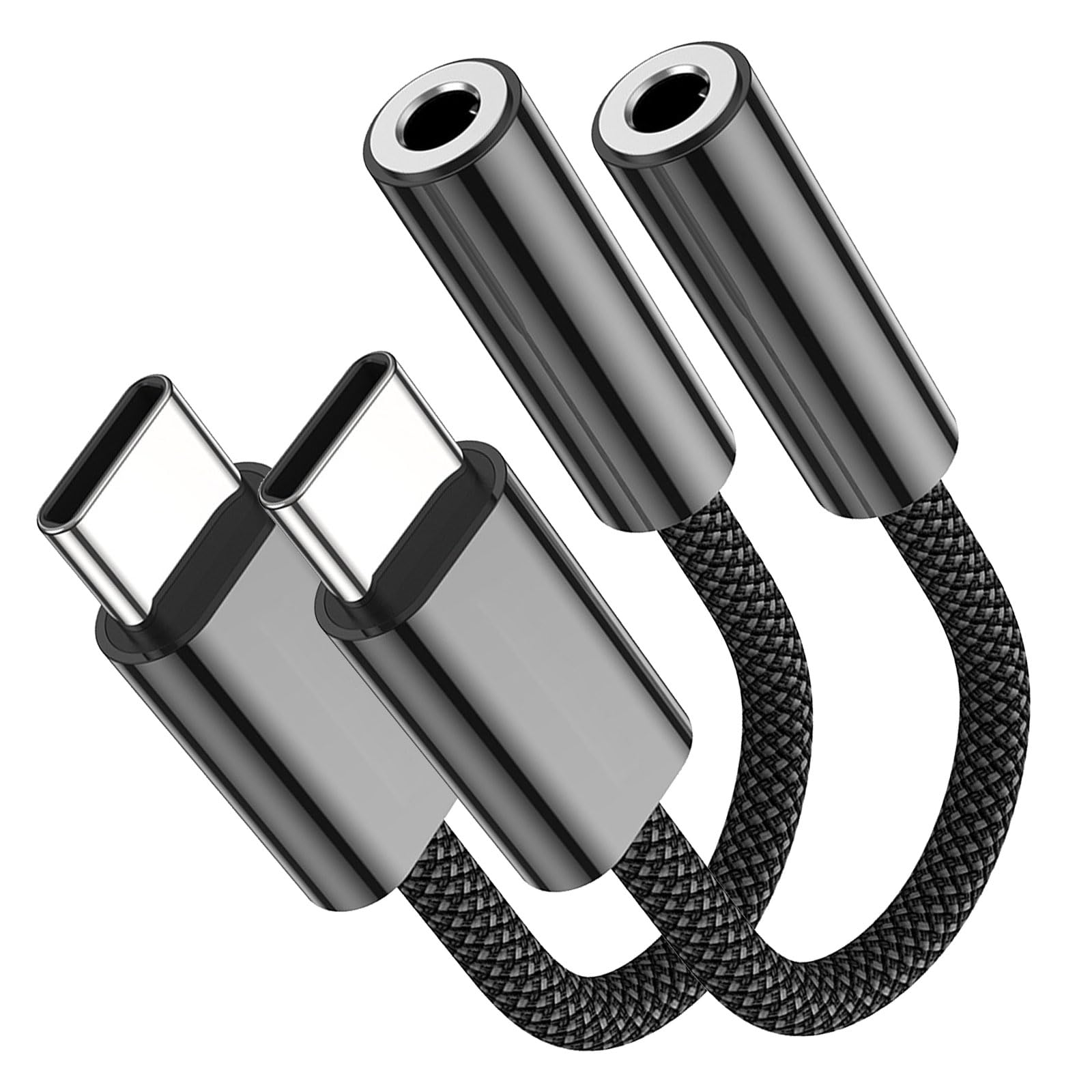 Fidioto 2 Pack Black USB Type C to 3.5mm Female Headphone Jack Adapter,USBC to Audio Jack Converter, USB C to Aux Audio Dongle Cable Cord Compatible