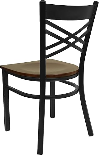 Miniatura 5 de Flash Furniture HERCULES Series Black ''X'' Silla de restaurante de metal con respaldo  Asiento de madera de caoba