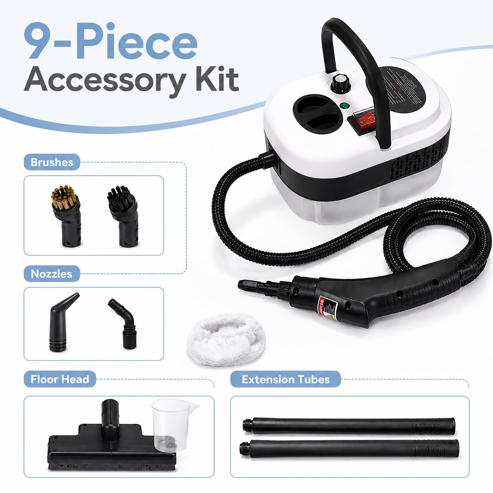 Genérico Limpiador A PortáTil De 2500 W con Pistola De Alta PresióN Y 6 Niveles Ajustables Incluye 9 Accesorios DepóSito Gran Capacidad 1,2 L for Limpiar Coches, SofáS, Juntas Y Suelos