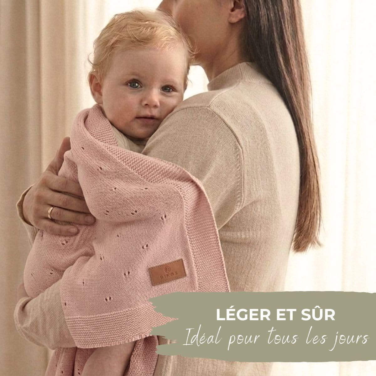 DIKOS Couverture Bébé Fille Été 75×100 cm en Coton Bio Fin (GOTS & Oeko-TEX® 100) – Couverture Tricotée Respirante et Légère pour Nouveau-né, Cadeau de Naissance (Vieux Rose)