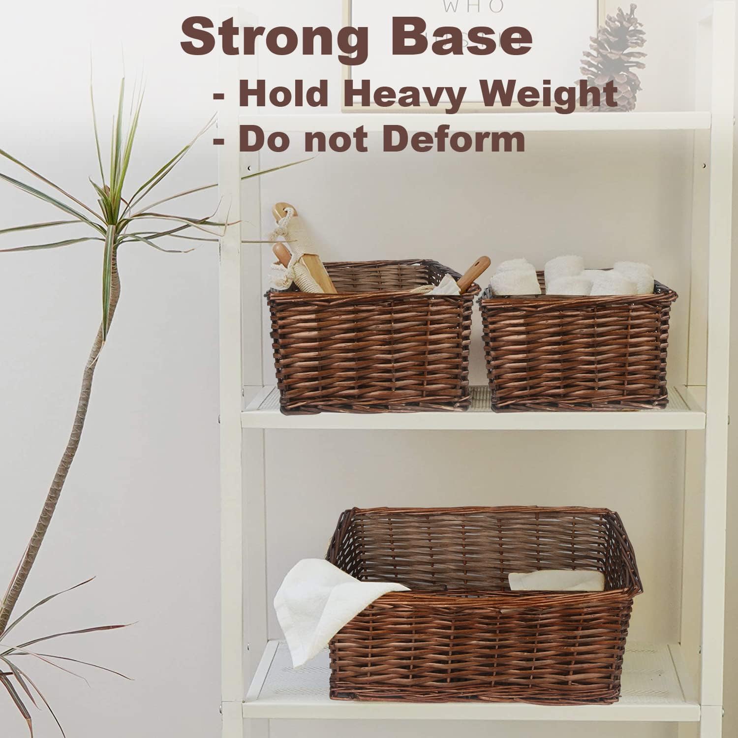 DUNCHATY Wicker Storage Bins, Handmade Wicker Baskets for Shelves Set of 5, Rectangular Organizing Baskets, Decorative Woven Basket Storage Bins for Home (5 Sizes, Brown)