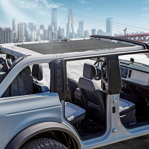 Vista 28 de JeCar Parasol de malla para el techo del bikini de longitud completa, accesorios exteriores para Ford Bronco de 4 puertas 2021 2022, color negro