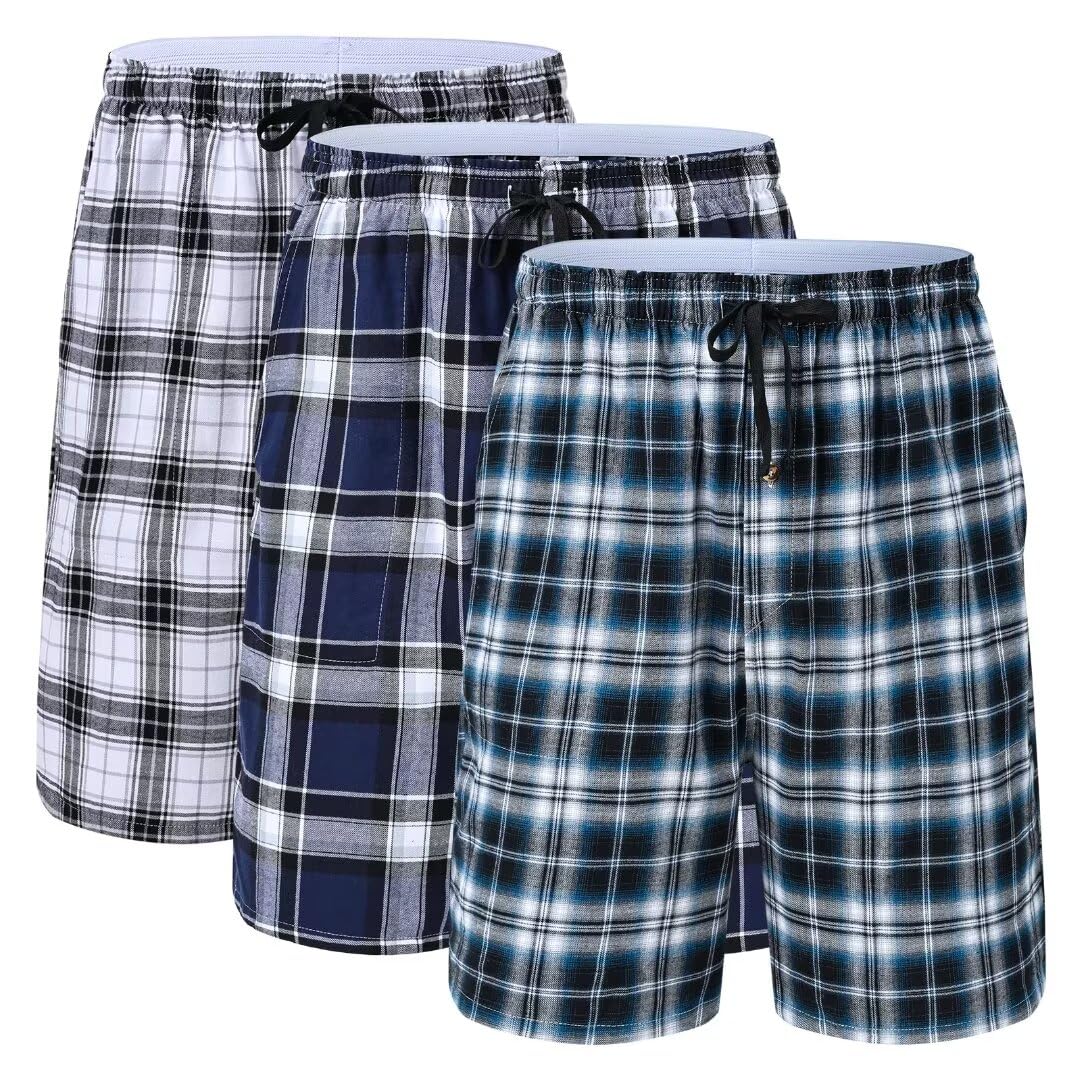 yuyangdpb 3-Pack Cotton Plaid Pajama Shorts