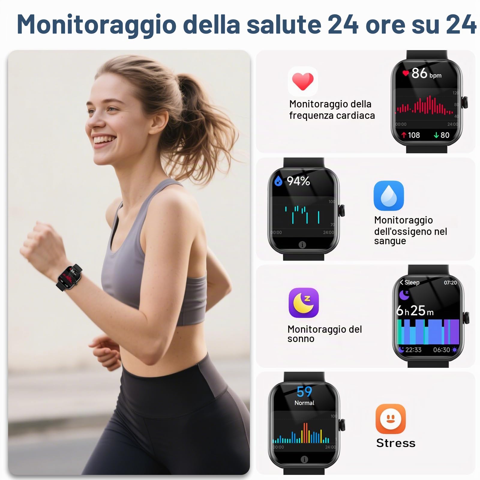 Jugeman Smartwatch Uomo Donna con Alexa/Chiamate, 1.91" Orologio Smartwatch con Contapassi/SpO2/Sonno/Cardiofrequenzimetro, 100 Sportive Fitness Tracker Impermeabil IP68 Smart Watch per Android iOS