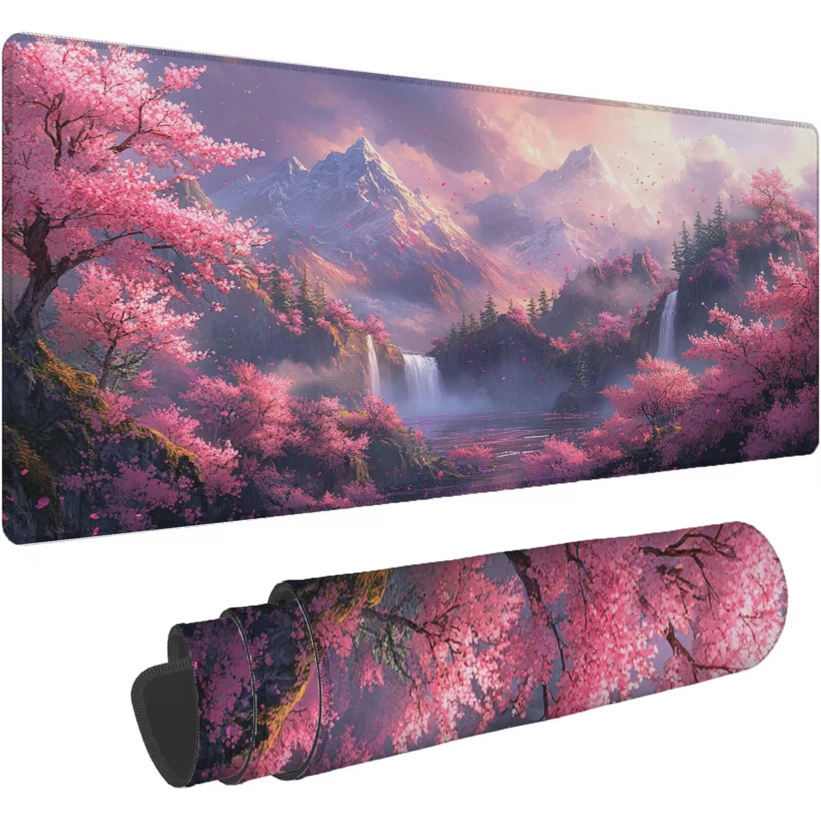 Podkładka pod mysz XXL 1400 x 700 mm różowa podkładka pod mysz z krajobrazem biurko mata podkładka pod mysz do gier antypoślizgowa gumowa podstawa zszyte krawędzie akcesoria biurowe do gier do biura i