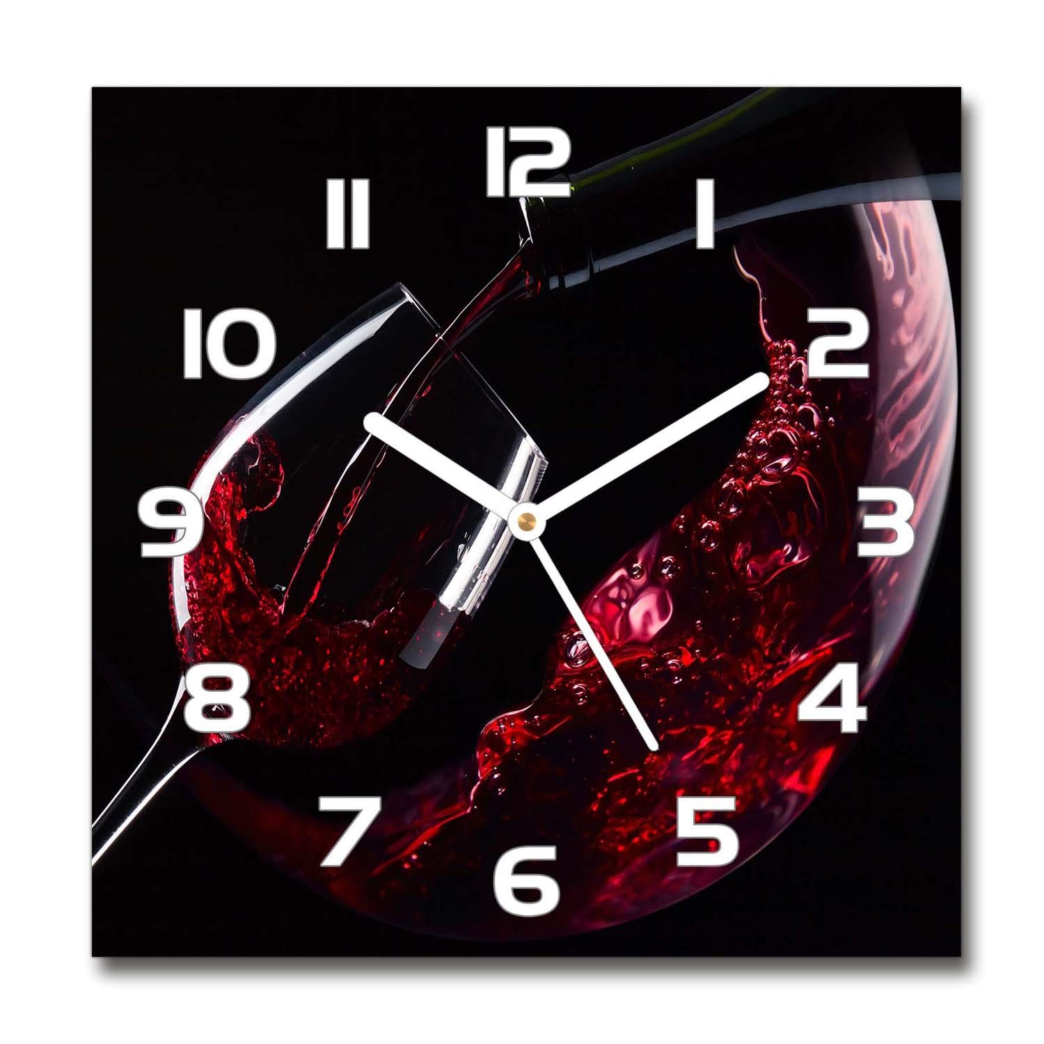 Horloge en verre avec aiguilles blanches 30x30cm silencieuse motif de vin rouge chic