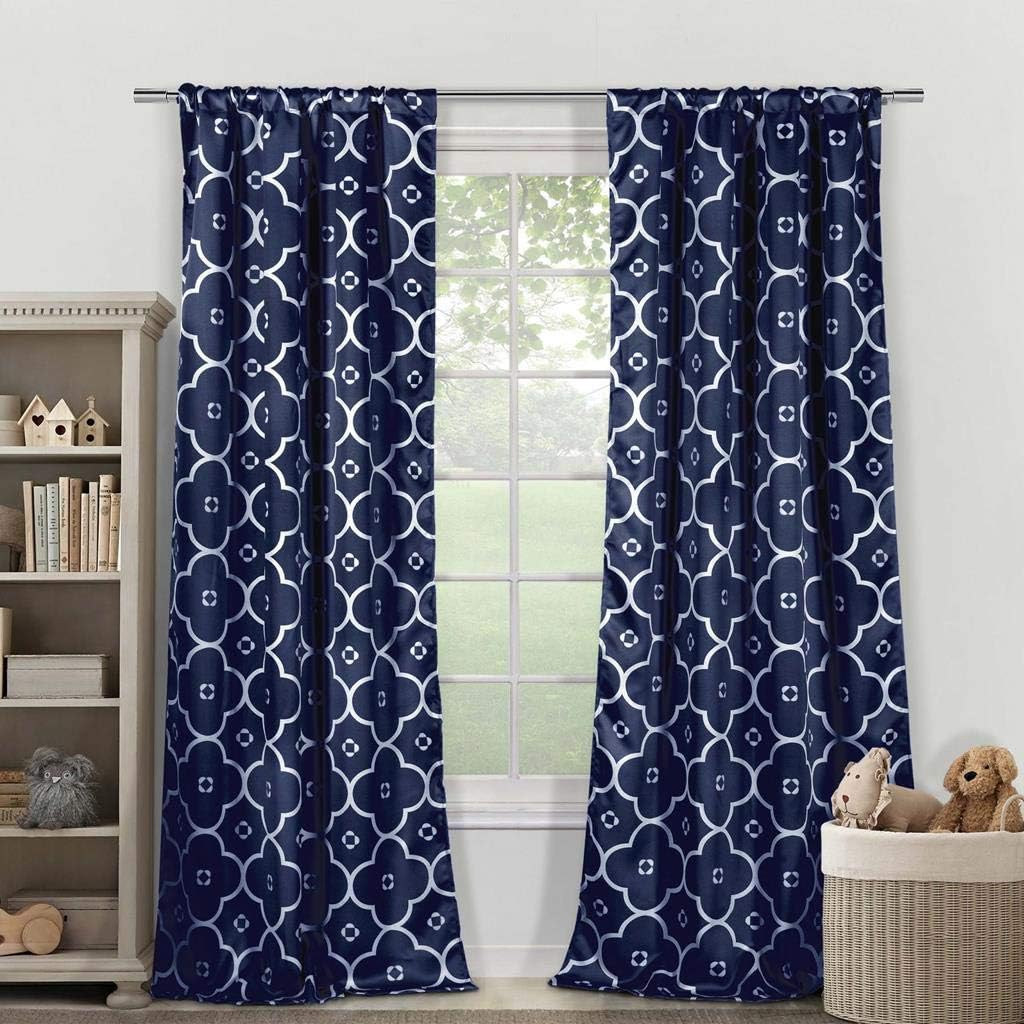 Duck River Textile Gingalia Heavy Blackout Pole Top Pair Panel, 39 X 84, Navy Blue White