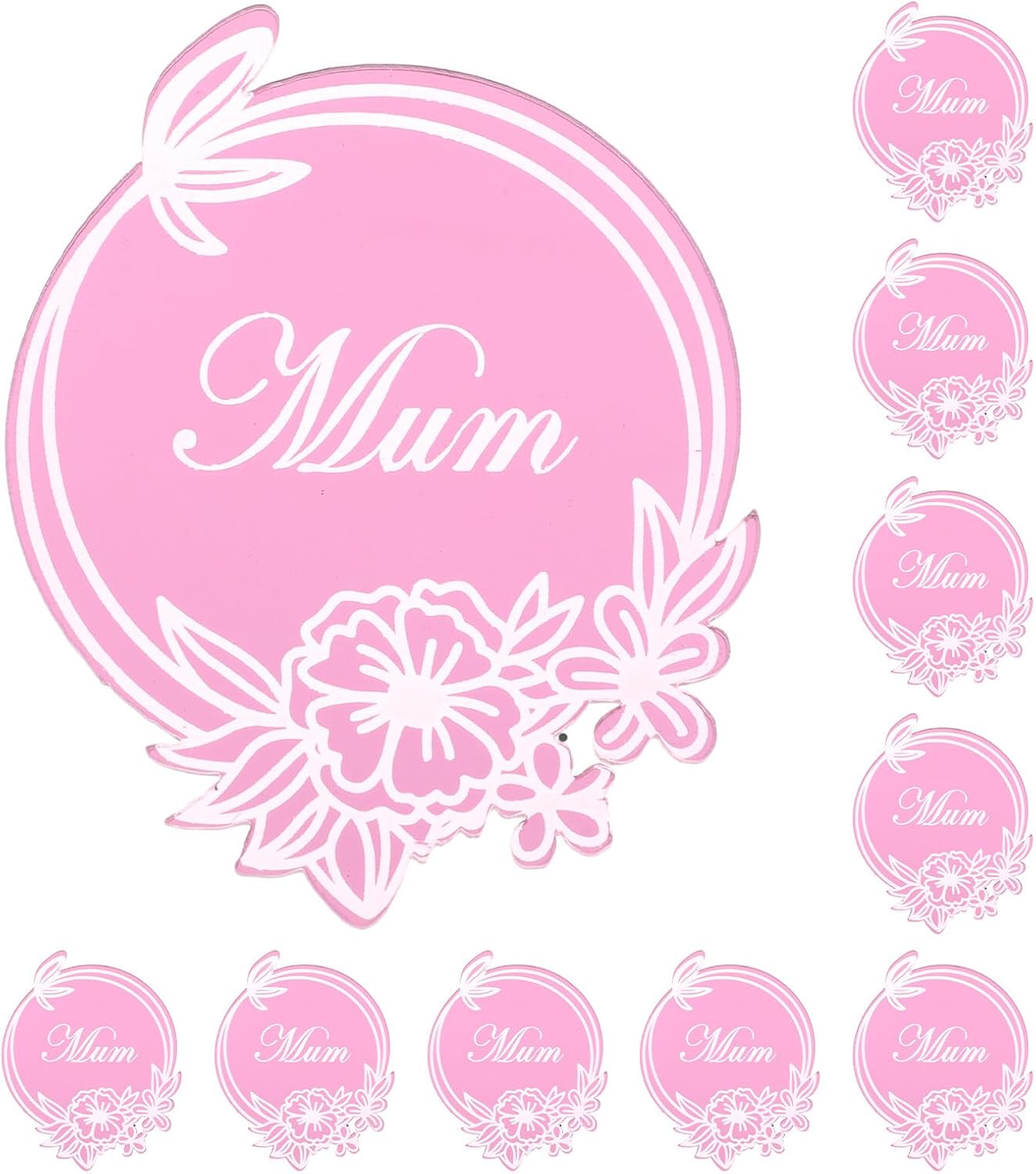 Kisangel 20 Pcs Mother’s Day Acrylic Cake Picks Cake Cards Dessert Toppers Mirror Rose Red Non-edible Cupcake Decorations for Mother’s Day Party Supplies