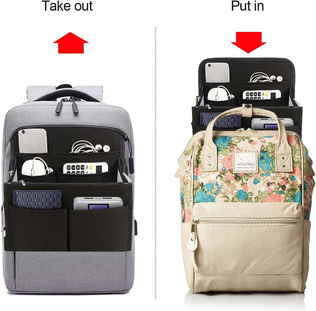 VANCORE Backpack Organizer Insert with Zipper for Rucksack Black Travel Nylon Shoulder Bag Organizer Waterproof - Image 5