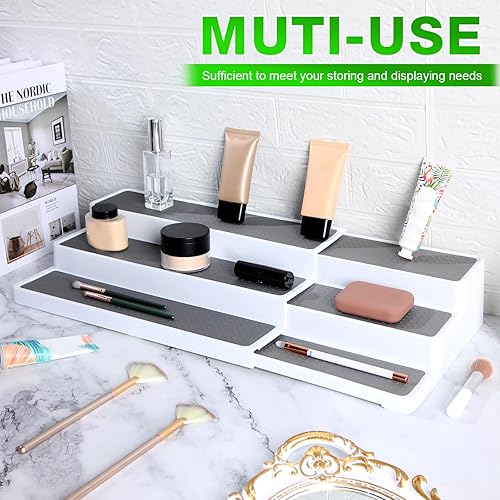 Miniatura 7 de Organizador de especias expandible de 3 niveles para gabinete longitud ajustable de 145 a 26 pulgadas estante antideslizante impermeable organizador