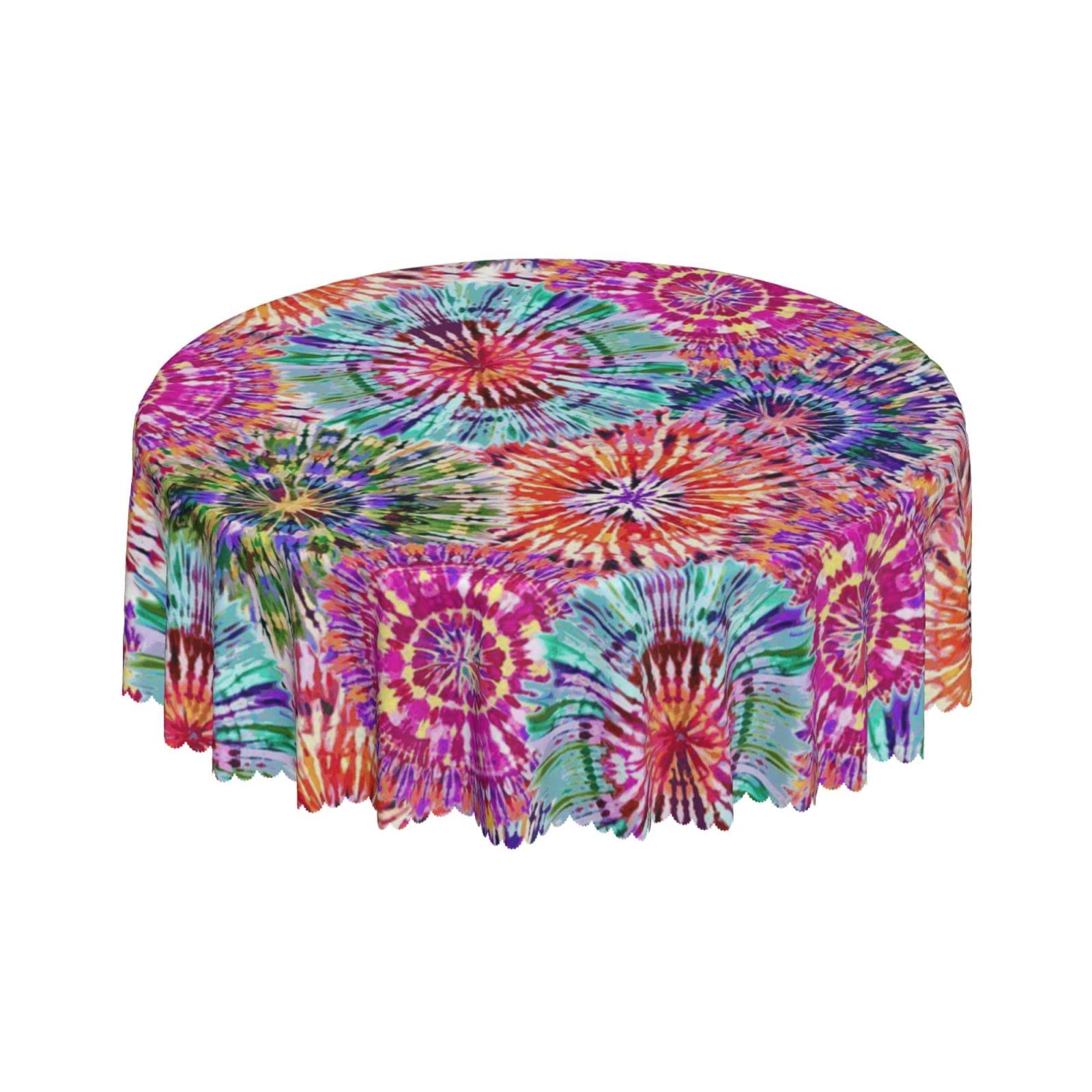 Lsjuee Star Bright Colorful Round Tablecloth 60 Inch Printed Washable Tablecloth for Dining Party Holiday Fall Home Decorative