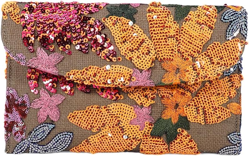Floral Clutch Purses for Women Summer Embroidery Purses Sequin Unique Beaded Evening Bag Wedding Beach Colorful