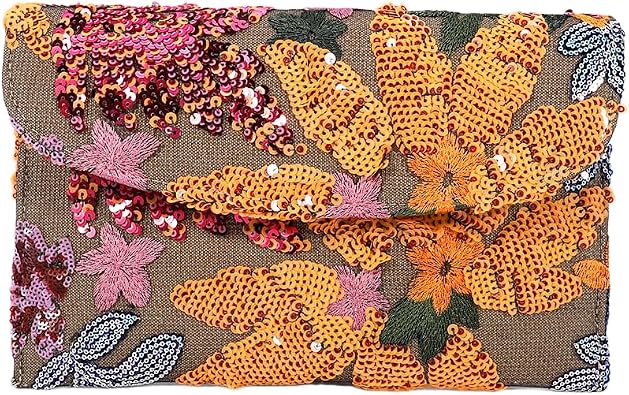Floral Clutch Purses for Women Summer Embroidery Purses Sequin Unique Beaded Evening Bag Wedding Beach Colorful