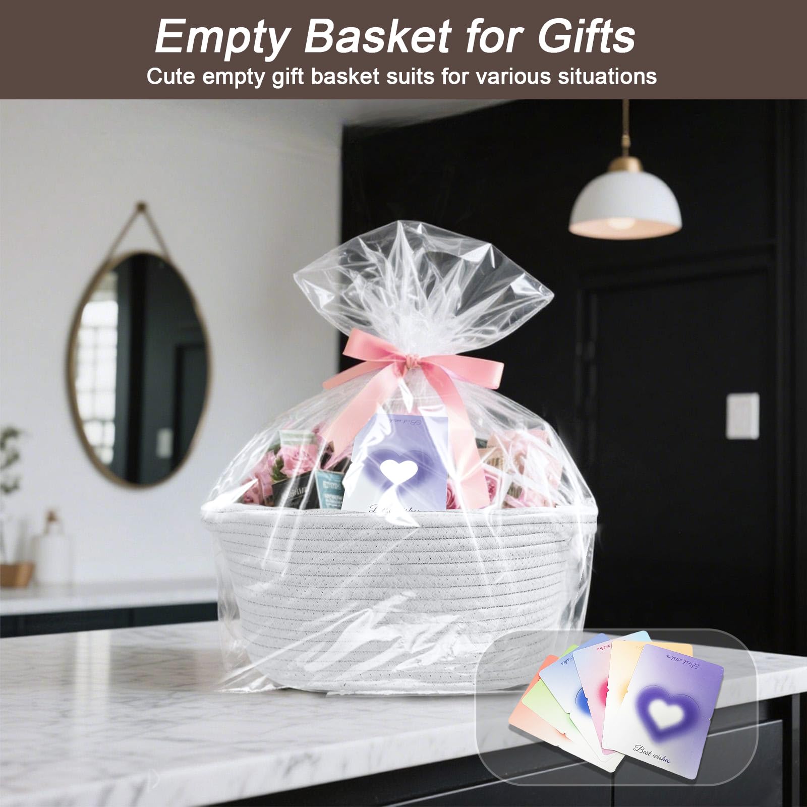 Esme L&H 6 cesti regalo vuoti con borsa, nastro e biglietti di auguri, cesti regalo, 30,5 x 22,9 x 15,2 cm, cestini vuoti, versatili in corda di cotone per piccoli oggetti, giocattoli per bambini e