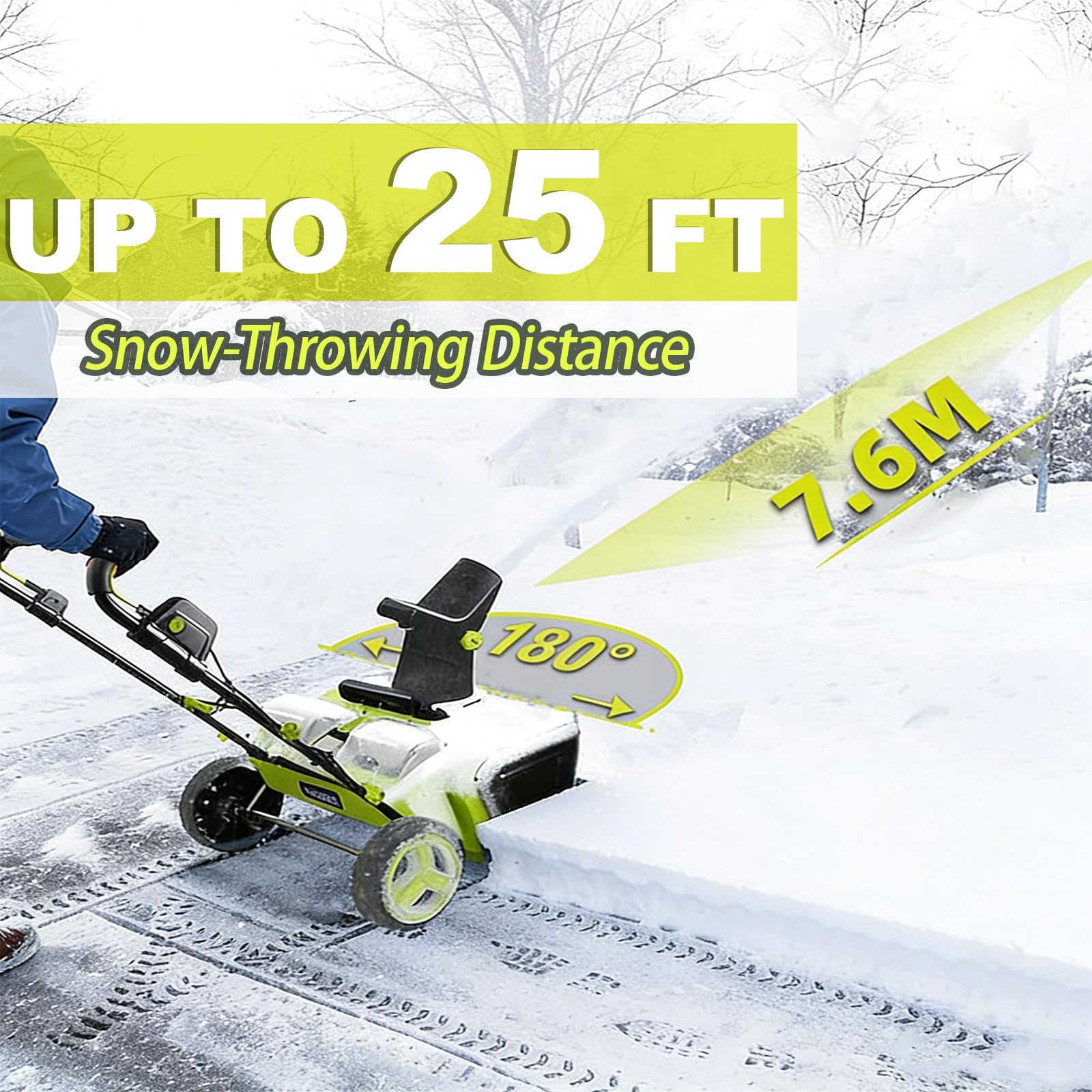 Spazzaneve Senza Fili, Motore Brushless 3500W, Direzione di Lancio Regolabile a 180°, Larghezza di Spazzolamento 50cm/20in, Distanza di Lancio 7.6m/25ft, per Viali e Terrazze