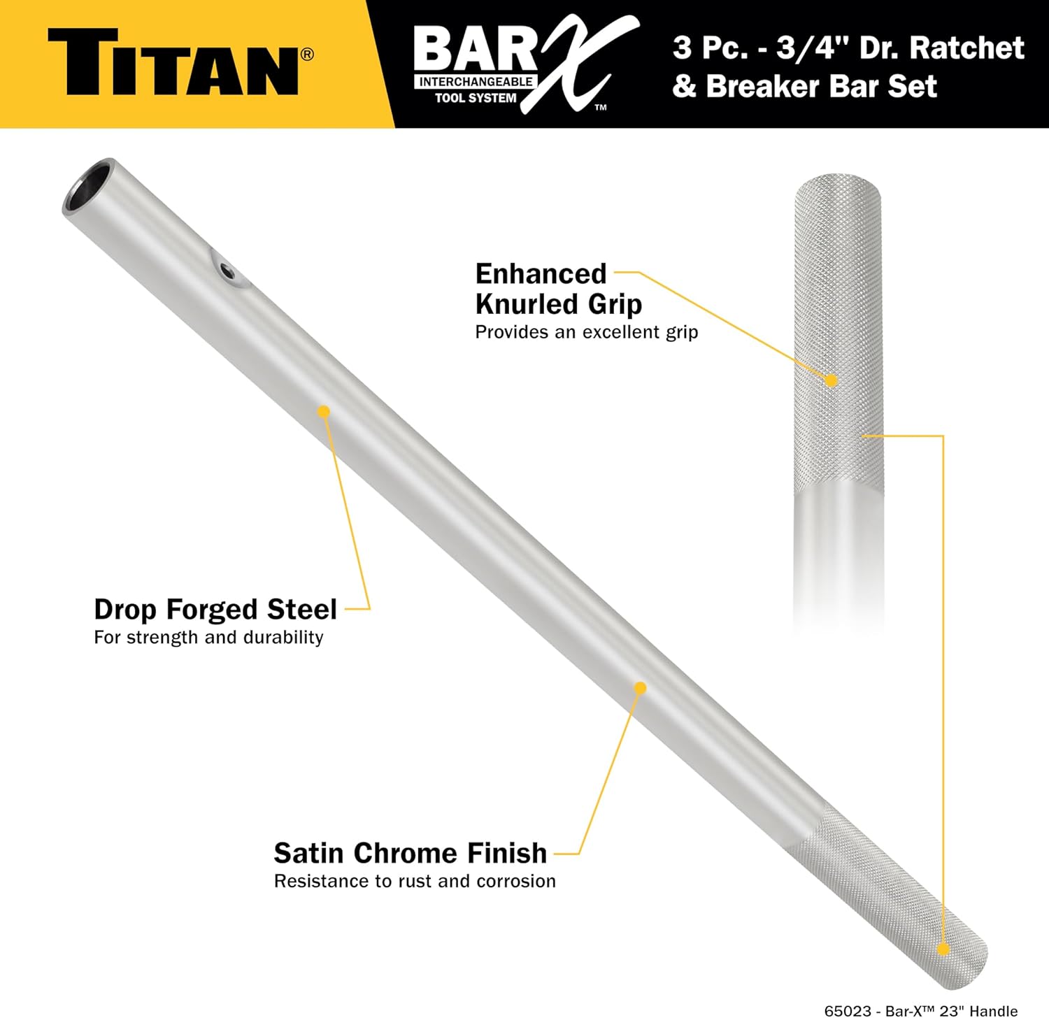 Titan Bar-X 64143 3-Piece 3/4-Inch Drive Interchangeable Ratchet and Breaker Bar Set