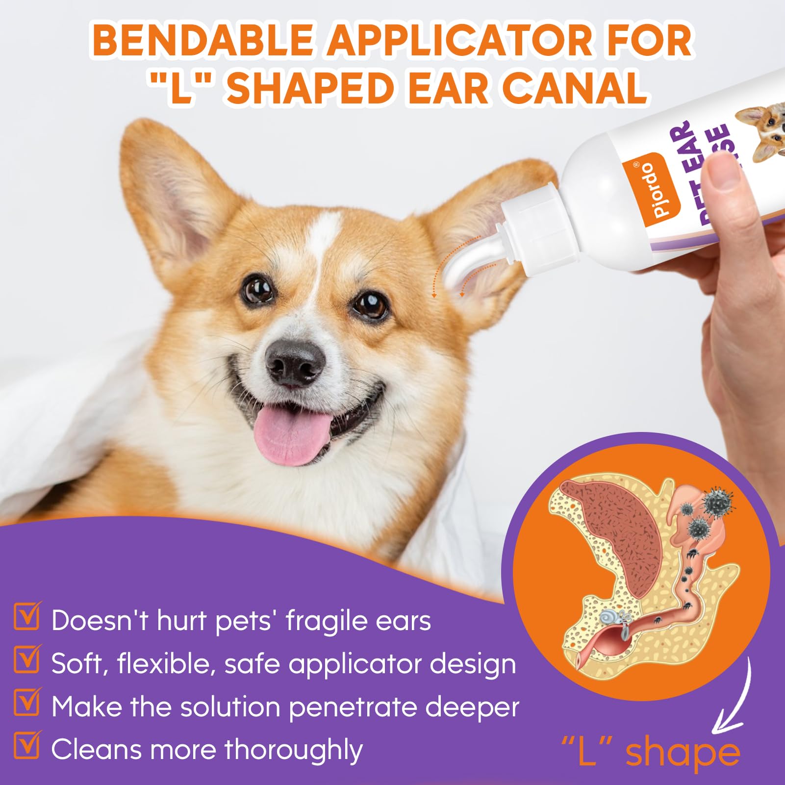 Pjordo Dog Ear Cleaner Kit, Dog Ear Finger Wipes and Ear Cleaner Solution for Dogs and Cats Gently Remove Ear Wax & Debris - Image 3