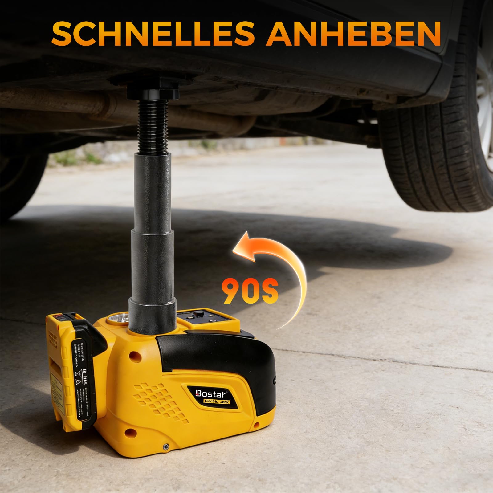 Elektrischer Wagenheber Hydraulisch 5T mit Fernbedienung, 18V Akku (Kompatibel mit Makita Akkus), Kabelloses Auto Heber Set, Hubhöhe 15-45cm, Profi Reifenwechsel Werkzeug für SUV, PKW & Transporter