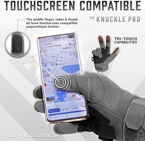 Miniatura 4 de Glove Station Guantes tácticos para hombre – Equipo de utilidad con pantalla táctil y protección de nudillos duros, utilizado en motocicleta, Gris
