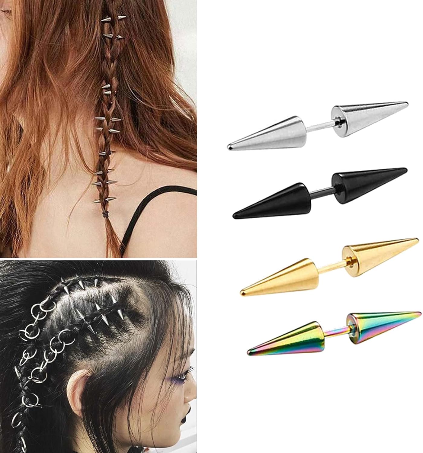 NUEAYMS 10 Pcs Punk Style Spike Cone Earrings Stainless Steel Stud Earrings Minimalist Ear Stud Body Jewelry for Women Men - Image 4