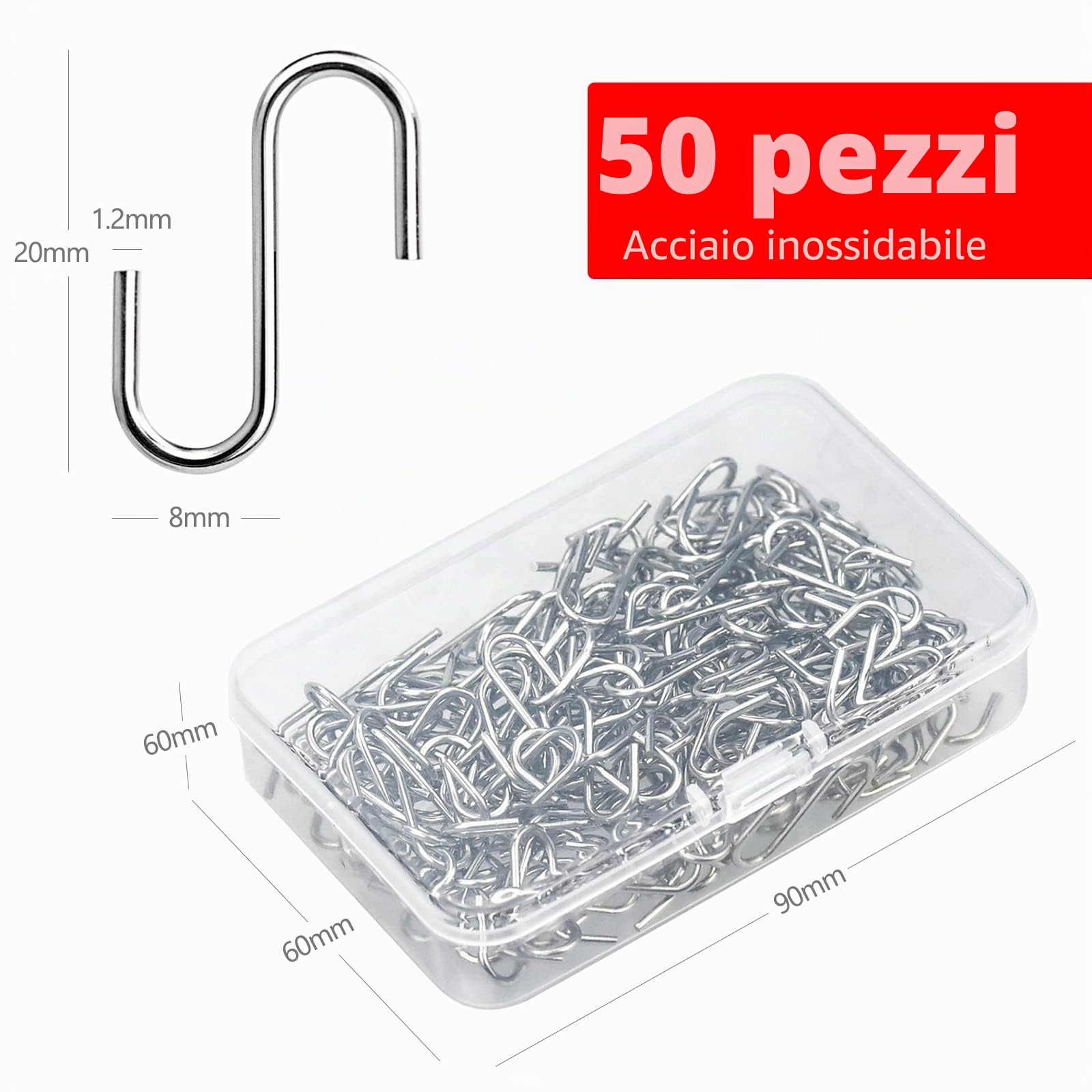150 Mini S Ganci Connettori di Metallo - Ganci a S con Scatola di Stoccaggio per Ciondoli DIY e Etichette