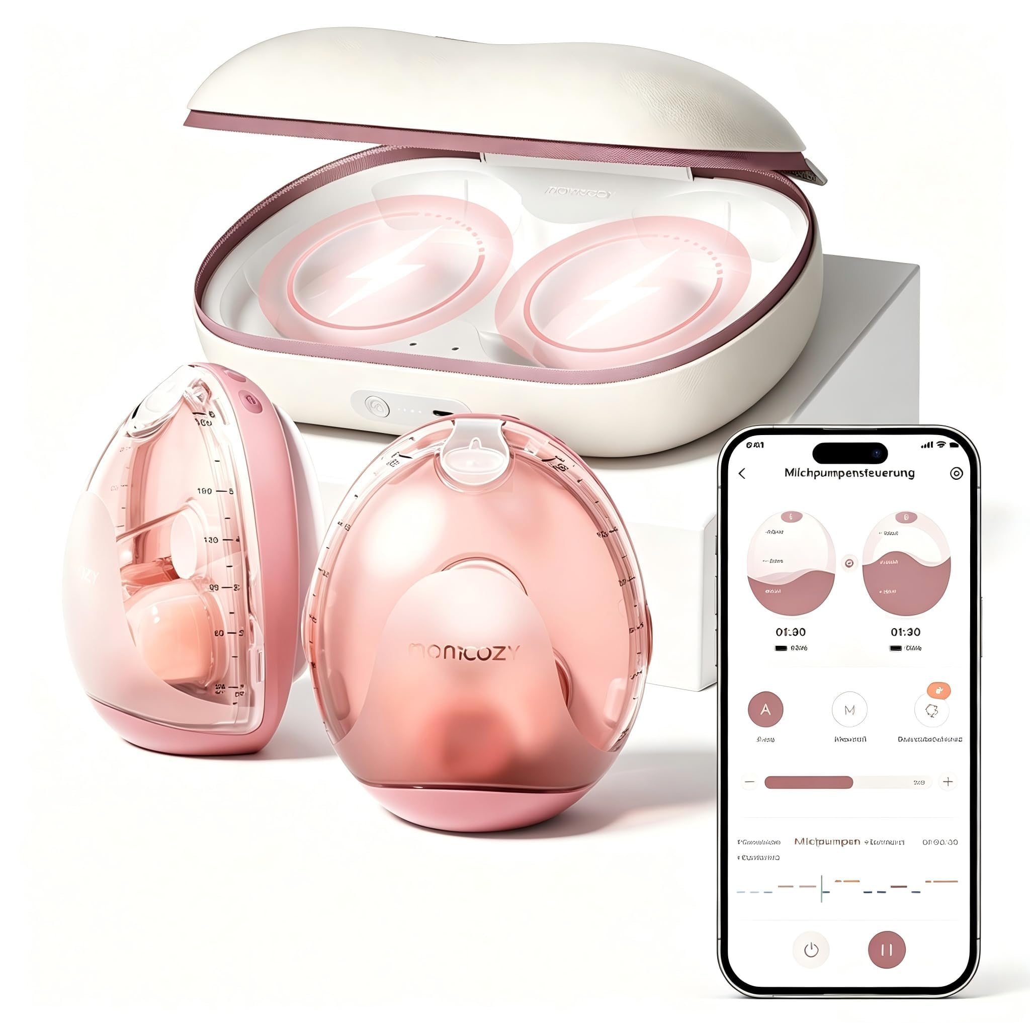 Momcozy Air 1 Sacaleches Ultra Fino, 180 ml Extractor De Leche Materna Manos Libres Con Estuche De Carga Inalámbrica, Control Por App, Modo Automático, Alerta De Depósito Lleno