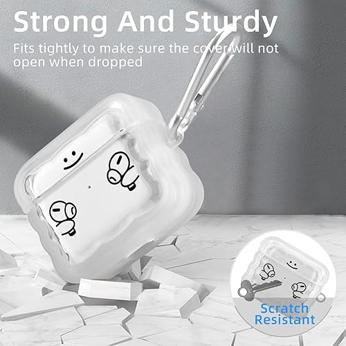 Miniatura 2 de LuGeKe Funda para Airpods de 3 generación con llavero, funda protectora con patrón de auriculares para Airpods 3, marco ondulado de TPU suave y