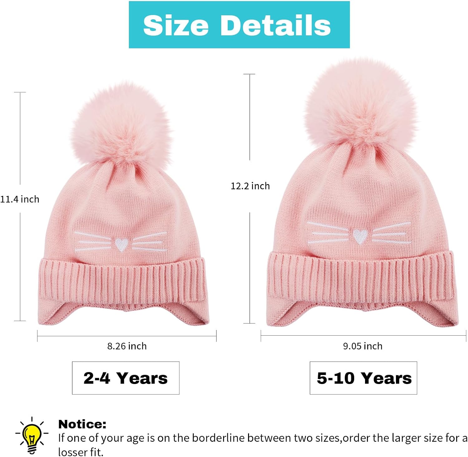 Girls Beanie Knit Hat with Ear Flaps Rainbow Cat Hats Toddler Kids Winter Outdoor Skull Snow Ski Cap Age 2-10 image 3