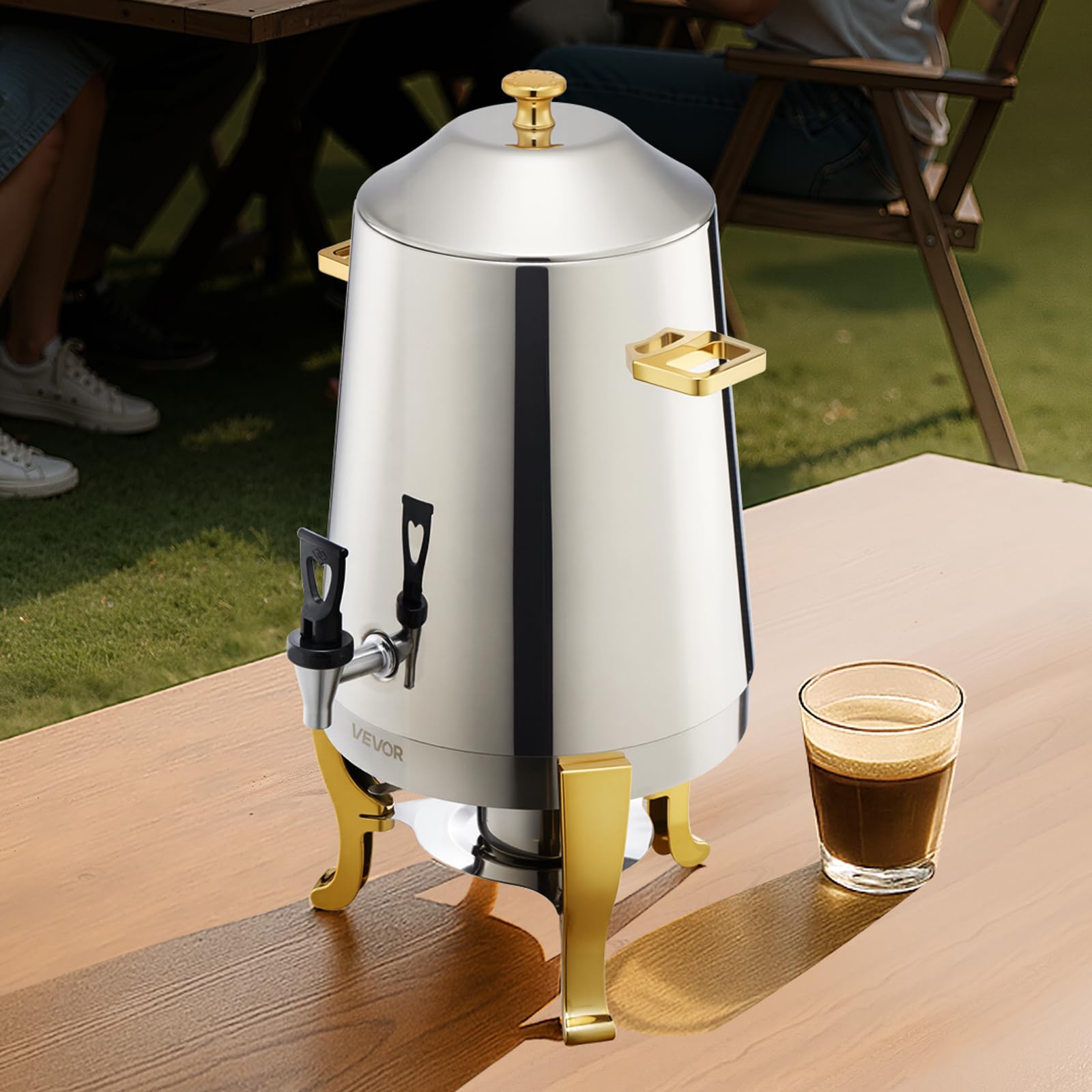 VEVOR Distributore di Bevande, 13 L per Feste, Contenitore di Succhi in Acciaio Inox con Bruciatore ad Alcol, Bevande Calde e Fredde con Rubinetto per Caffè, Tè, Acqua Calda, per Ristoranti Hotel