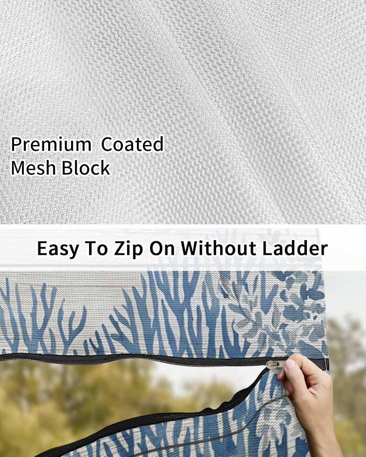 Summer Ocean RV Awning Sun Shade Screen with Zipper 9'x13.5' Blue Jellyfish Orange Corals Shells Wood Grain Mesh Sunshade UV Blocker Awning Shade Complete Kits for Motorhome Camper Travel Canopy