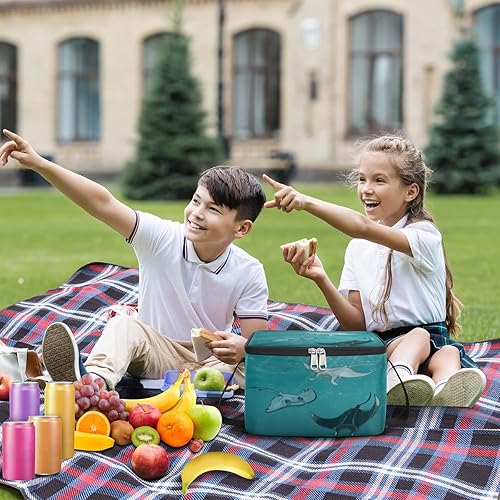 Miniatura 3 de QsirBC Bolsa de almuerzo aislada con diseño de rayas de animales marinos, bolsa de almuerzo reutilizable para adultos y hombres, caja de almuerzo