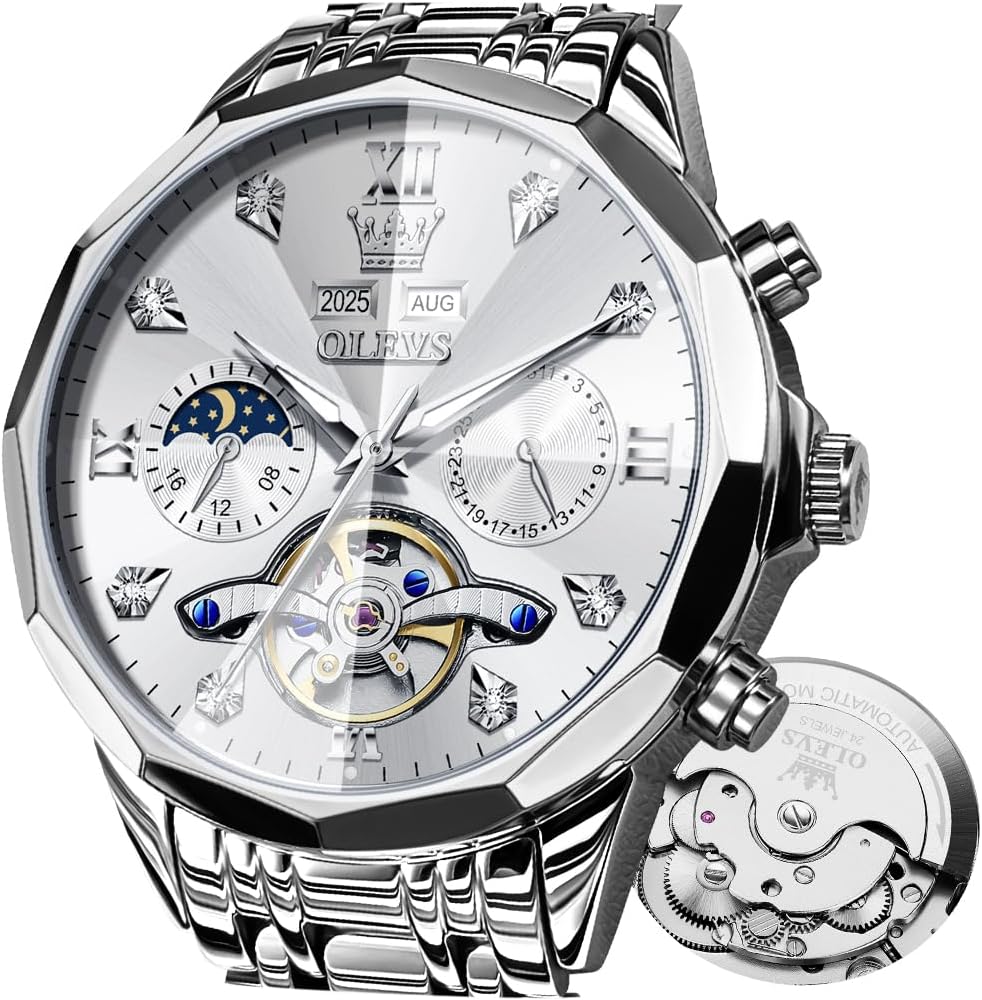 Automatic Watches for Men Diamond Skeleton Dress Mens Analog Watch