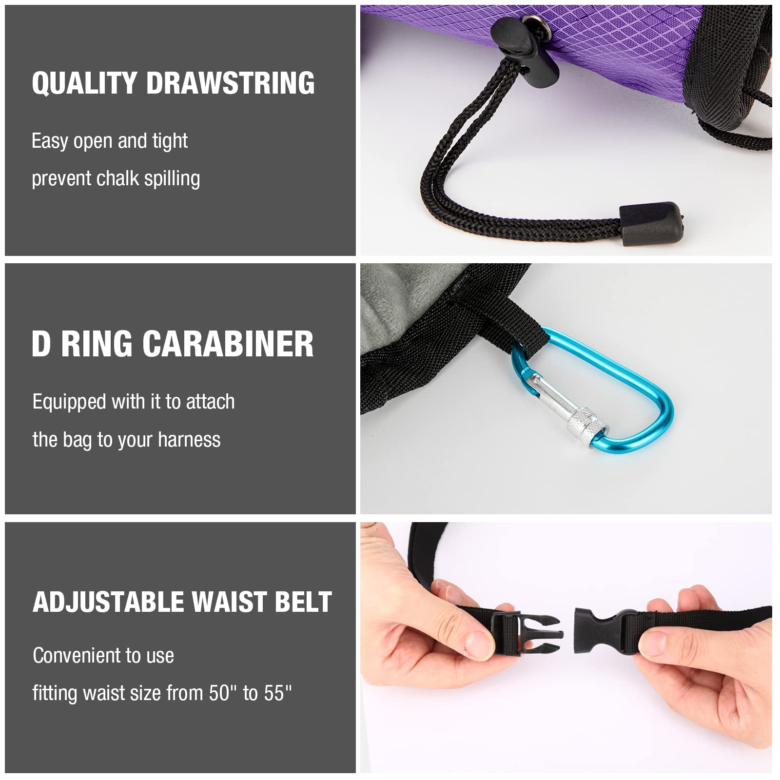 MoKo Bolsa de Magnesia Profesional con Cinturón Ajustable y Bolsillo con Cremallera para Escalada, Gimnasia, Levantamiento de Pesas