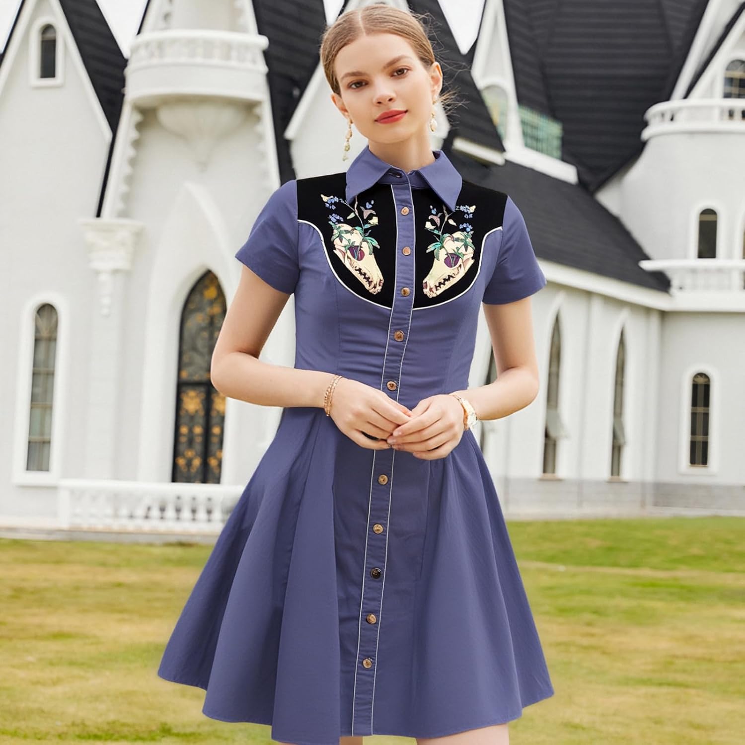 2025 Vintage Western Shirt Dress - Retro Cowgirl Flower Print, Summer Button Down Casual Midi Dress for Women, Boho Style - Image 6