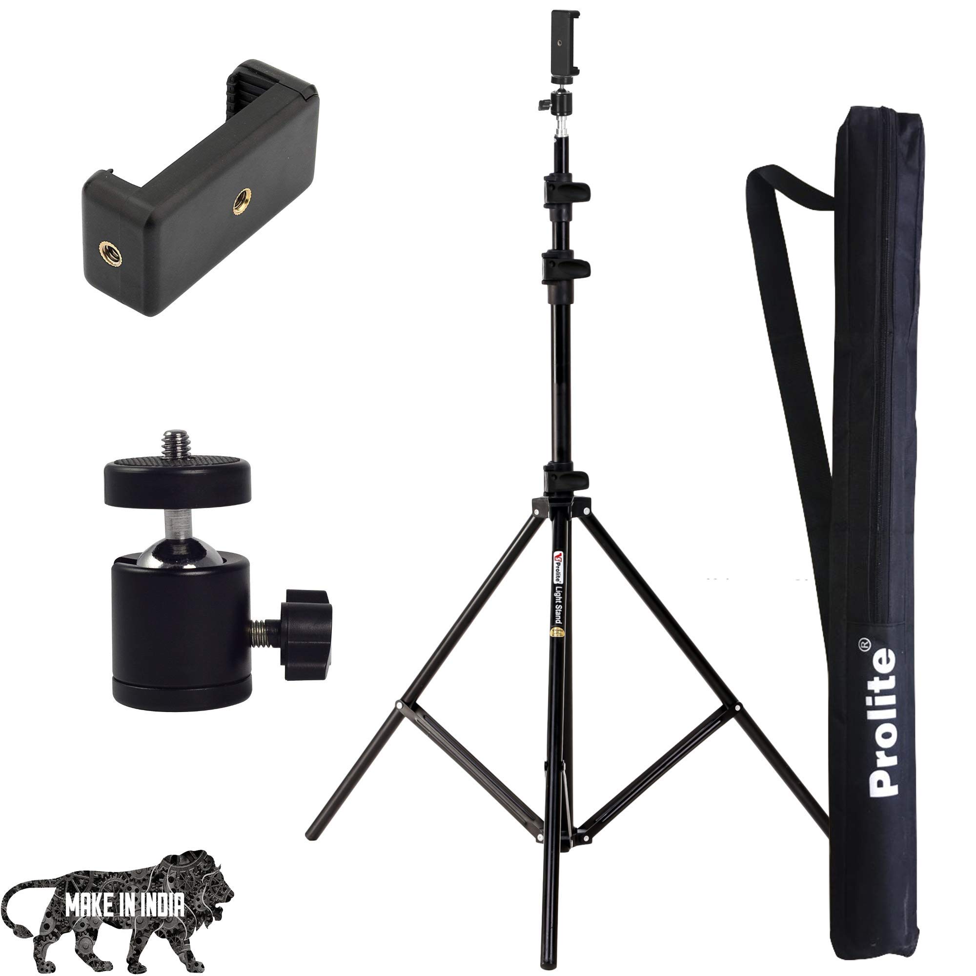 Prolite Tripod Kit with 9 Ft Light Stand, Mobile Holder, Mini Ball Head & Carry Bag for Indoor, Outdoor and Travel Photo Video Shoots