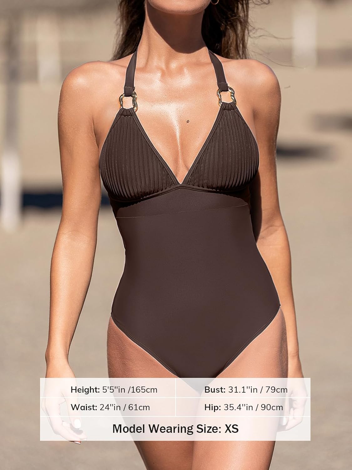 CUPSHE Women's One Piece Swimsuit V Neck Bathing Suit Halter Straps Adjustable Self Tie Swimwear Backless Striped - Image 6