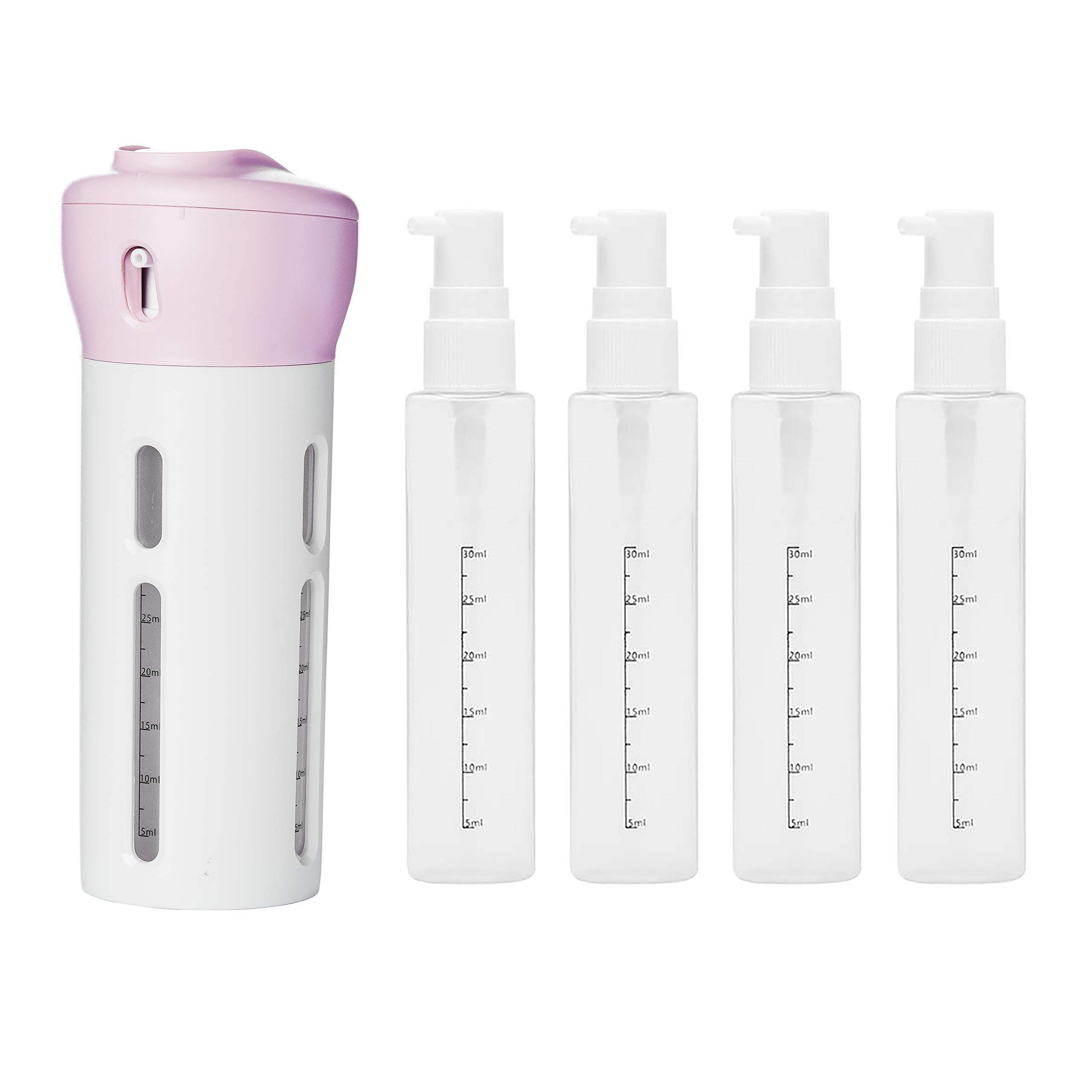 2 Pieces 4 in 1 Travel Dispenser Shampoo Lotion Gel Set Leak-Proof Travel Containers Bottles for Toiletries Body Wash Liquid Cream TSA Approved (Pink+Pink) 1