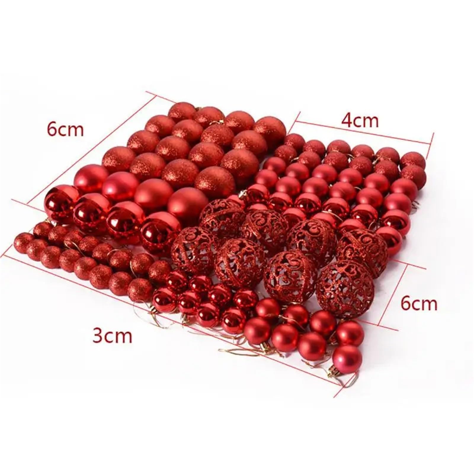 Bolas de Navidad Decoracion Juego de 100 Bolas navideñas de 3 a 6 cm for Regalo de árbol, con Polvo Mate Brillante y Hueco.(Red)
