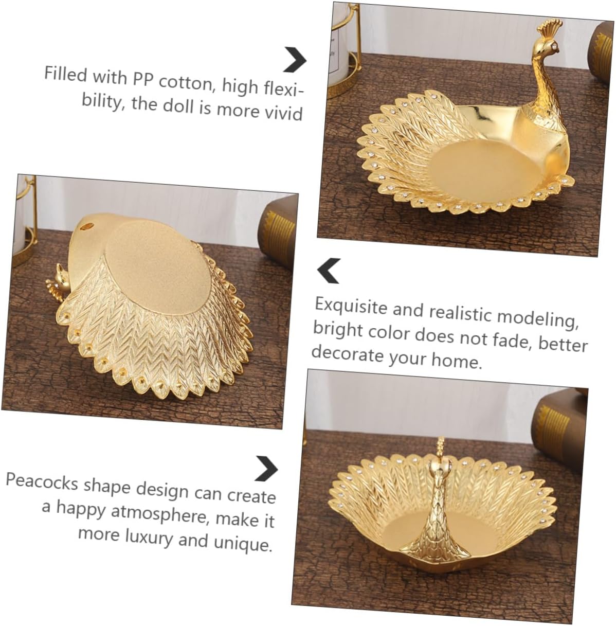 BESPORTBLE Decorative Metallic Peacock Candy Plate Sturdy Fruit Tray Snack Dish for Dried Fruits Nuts Cookies Luxury Table Serving Tray