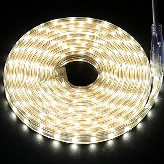 GQL20m LED Strips Lights Warm White, 220V- 240V Ribbon SMD 5050 60leds/m Rope Lighting, IP65 Waterproof, No Self Adhesive, DIY Home Kitchen Bar Decking Holiday Christmas Indoor Decoration
